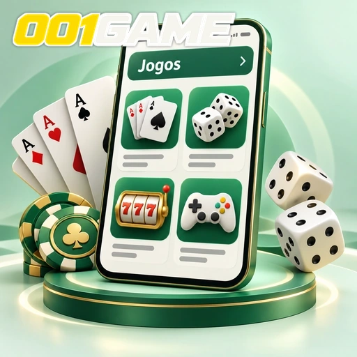 001GAME — ilustração de jogos no celular com cartas, dados e fichas